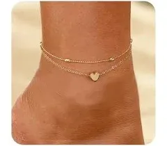 MIDEEO Women's Waterproof Cuban Link Heart Beads Anklets