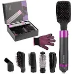 Alledge 5 in 1 Hair Styling Brush with Negative Ionic Hot Air Interchangeable Head Volumizer Brush for Drying Straightening Curling