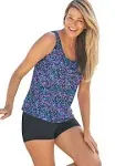 Swimsuits for All Women's Plus Size Classic Tankini Top - 8, Black Confetti