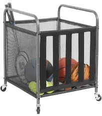 STORAGE MANIAC Ball Storage Bin Rolling Sports Ball Cart, Metal Garage Organizer Sport Rack, Ball Basket Storage, Ball Cage for Garage or Gym, Indoor & Outdoor Sports Equipment Organizer