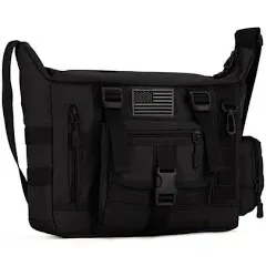 Forestfish Black Messenger Bag for Men with Patch Men Satchel Waterproof Shoulder Sling Bag