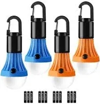 Battery-Powered Camping Lights, Portable LED Bulbs for Tents, 3 Lighting Modes, Suitable for Camping, Hiking, Fishing, Power outages, 4 Packs