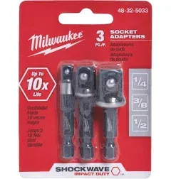 Shockwave Impact Duty 1/4 In Hex Shank Socket Adapter Set 3-Piece New Milwaukee