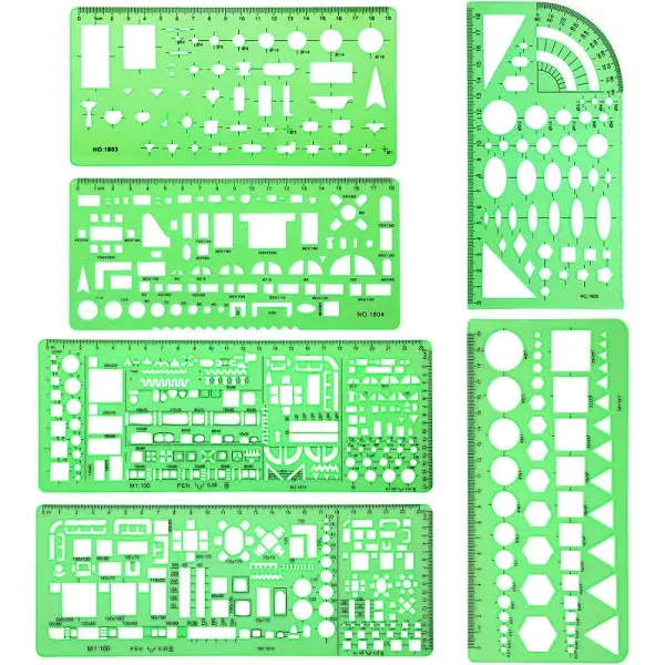 6 Pieces Plastic Measuring Templates Building Formwork Stencils Geometric Drawing Rulers for Office and School