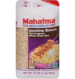 Mahatma Brown Jasmine Rice Bag 2lb, Brown Thai Jasmine Rice, Microwave Rice in 20 Minutes or Cook on Stovetop in 30 Minutes