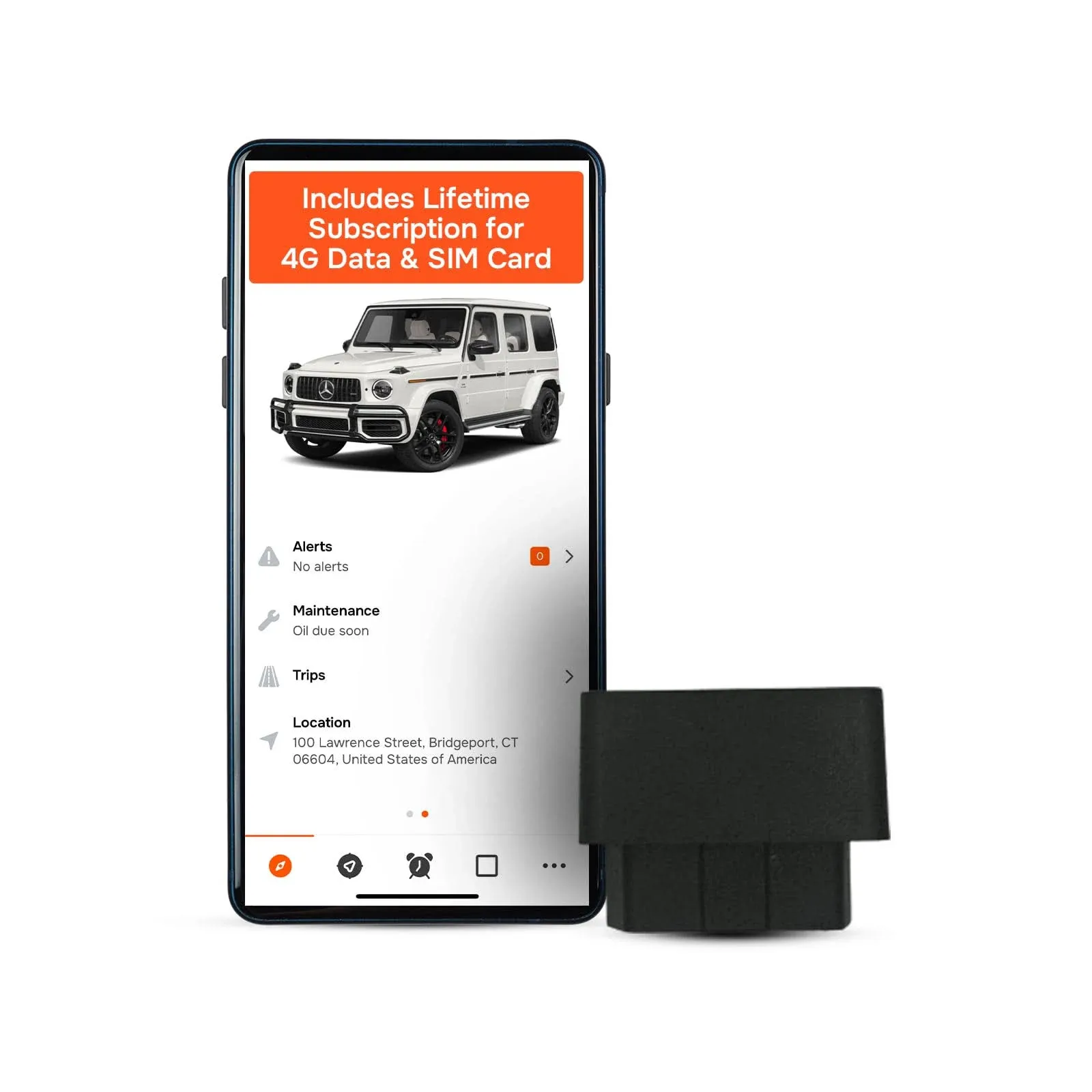 GPS Tracker for Vehicles No Monthly Fee, No Subscription, SIM and Data Included, Vehicle Location, Trip History, Driving Alerts, Geofence, OBD, USA Developed, 4G, Moto Watchdog