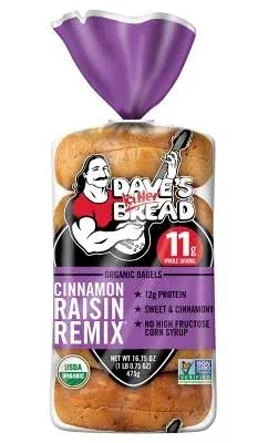 Dave's Killer Bread Organic Remix Bagels, Cinnamon-Raisin (1.05 lbs, 5 ct)