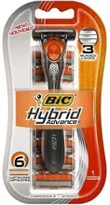 ~ 1 Pack Brand New Bic Comfort 3 Hybrid Razor Handle &amp; 6 Refills ~