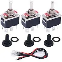 TWTADE 3 Pcs Latching Toggle Rocker Switches 6 Pin 3 Position ON/OFF/ON DPDT Heavy Duty 16A 250VAC Spade Terminal Metal Boat Switch with Waterproof Boat Cap + 6.3mm Terminal Wires TEN-1322MZX-B203