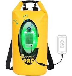 Qoolife Waterproof Dry Bag with Solar Bluetooth Speaker and Light