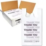 Thank You T-Shirt Carry-Out Bags, Disposable Plastic Bags with Handles for Shopping and Restaurant, 1/6 Barrel, 0.75 Mils, White/Purple, 12" x 7" x 22" Large, 400 Count