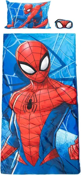 Spiderman 3 Piece Sleepover Set-Cozy &amp;Warm Kids Slumber Bag with Pillow&amp;Eye Mask