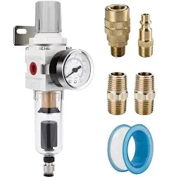 1/4&#034; NPT Compressed Air Filter Regulator Combo Piggyback, 5 Micron Brass Element