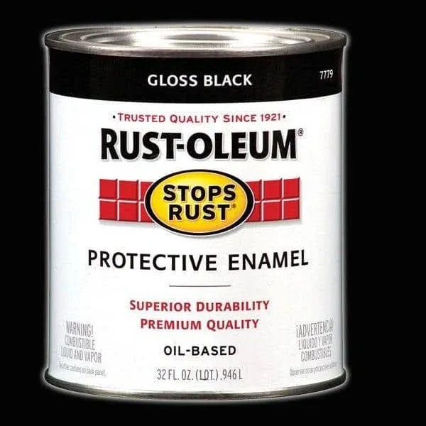 Rust-Oleum 7779502 Stops Rust Brush On Paint, Quart, Gloss Black, 32 Fl Oz (Pack