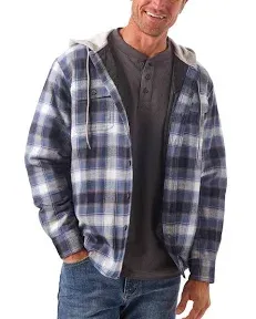 Wrangler Shacket\u200e Mens L Blue Plaid Flannel Shirt Jacket Sherpa Lined Pockets