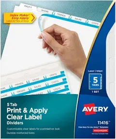 Avery 5 Tab Dividers for 3 Ring Binder, Easy Print &amp; Apply Clear Label Strip, ..