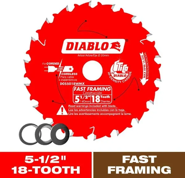 DIABLO Saw Blade 5 1/2 In Fast Framing Circular Wood Cutting Power Tool 18 Tooth