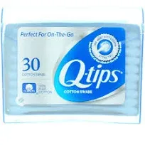 Q-tips Cotton Swabs - Travel Q-tips for Beauty, Makeup, Nails, Men's Grooming, and More, Perfect for On the Go, Travel Size Case, 30 Count Ea (Pack of 2)