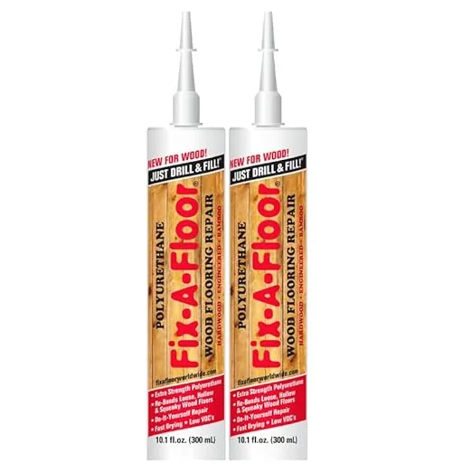 Fix-A-Floor Polyurethane Wood Flooring Repair Adhesive Extra Strength for Hardwood Floors – Versatile Compatibility Pack of 2-10.1 oz. Tubes * for Best Results Use The Proven Power of a Caulk Gun*