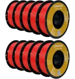 Kingroon PLA 3D Printer Filament,10 Rolls, Dimensional Accuracy +/- 0.03 mm, 10kg Spool(22lbs), 1.75 mm, Red