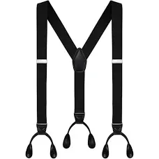 Men&#039;s Y-Back 1.4 Inches Wide Button End Elastic Adjustable Suspenders Black