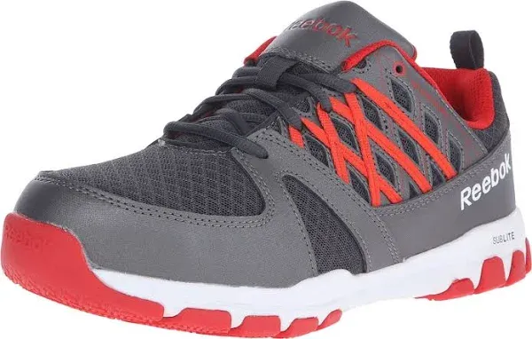 Reebok Work Men&#039;s Sublite Work Steel Toe Athletic Shoe Grey/Red Size 8.5M