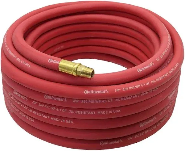 Continental Compressor Air Hose 50ft x 3/8in 250 PSI Oil-Resistant Rubber Red