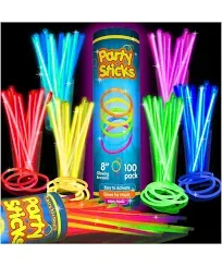 100pcs Glow Sticks Party Supplies - 8 inch Glow in The Dark Light Up Sticks Party Favors, Glow Party Decorations, Neon Party Glow Necklaces and Glow