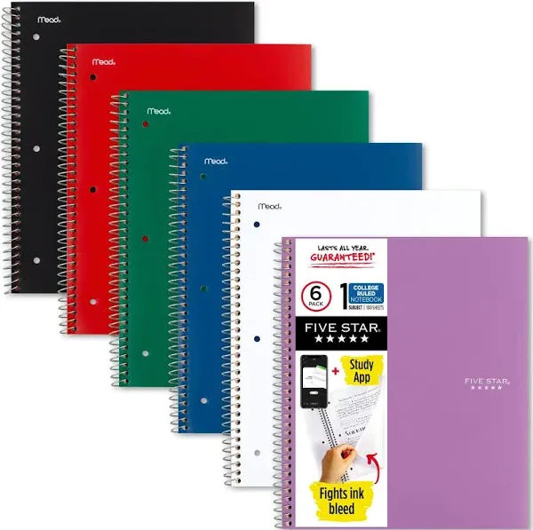 Five Star Spiral College Ruled Notebook