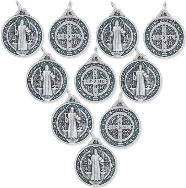 Caritas et Fides Bulk Pack of 10 - St. Benedict Medal Pendant - 3/4 Inch Round S