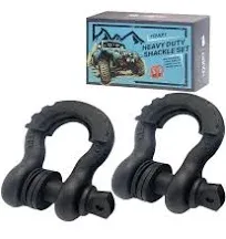 D-Ring Shackle 3/4&#034; 2 Pack Clevis Shackles Rugged 19 Ton (41,890 Matte Black 