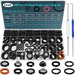 680 PCS Rubber Washer Assortment Kit 14 Size Water Hose Washers and 18 Size N...