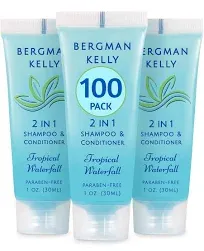 Bergman Kelly - Travel Size 2 in 1 Shampoo & Conditioner - 0.5 fl oz, 200 PK, Tropical Waterfall - Delight Your Guests w/Invigorating & Refreshing Shampoo Amenities - Small Hotel Toiletries in Bulk