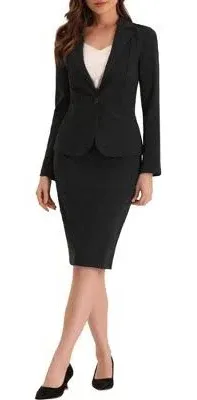 Allegra K Women's Business Casual Long Sleeve Blazer Pencil Skirt 2 Piece Suit Set