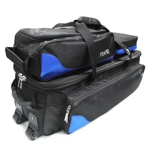 Bowling Ball Bag Triple Tote Roller Pyramid Path W/Compartments Black/Royal Blue