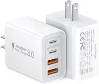 40W USB C Charger Cube, 2-Pack Wall Plug Fast Charging Block, 4-Port PD+QC Po...