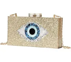 LETODE Clutch Purses for Women-Evil Eye Acrylic Clutch Glitter Purse Evening Bag Chain Shoulder Crossbody Handbags