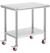 VEVOR Stainless Steel 24 x 24 x 32 inch Commercial Kitchen Prep & Work Table Heavy Duty Metal Work Table with Adjustable Feet for Restaurant, Home