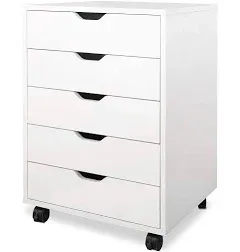 DEVAISE 7-Drawer Chest, Wood Storage Dresser Cabinet with Wheels, Black