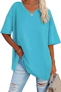 Ebifin Womens Oversized Tshirts V Neck Tee Shirts Half Sleeve Loose Fit T Shirt Cotton Tunic Tops 2024