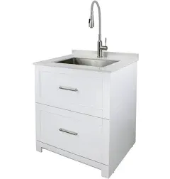 Transolid 29-in x 25.5-in 1-Basin White Freestanding Laundry Sink with Cabinet and Faucet