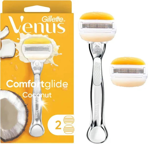 Gillette Venus Olay Comfortglide Coconut Metal Handle 5 Blades 2 Cartridges