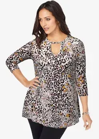 Jessica London Women's Plus Size Stretch Knit Keyhole Swing Tunic