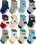 rative Anti Skid Non Slip Slipper Cotton Crew Dress Socks with Grips for Baby Walker Toddlers Kids Boys 2T 3T (1-3T, 12-pairs/RB-71112)