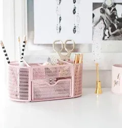  Desk Organizer - Girlie Desk Accessories - Strong Metal Construction - Pink