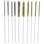 10-Piece Tube Cleaning Brush Kit | Brass Wire Bore Brushes & Stainless Steel Brushes 12" Long (1/4" to 3/4") for Tubes, Cylinders, and Narrow Spaces