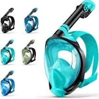 Full Face Snorkel Mask, Snorkeling Gear for Adults Diving Mask Anti Fog Premium Innovative Safety Breathing System, 180 Panoramic Foldable Anti Leak Swimming Mask with Detachable Camera Mount