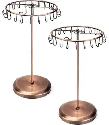 Spinning Jewelry Tree Display Stand, Jewelry Organizer with 23 Hooks, Brass