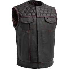 Men&#039;s Leather Vest Red paisley lining &amp; Red Thread Concealed Waistcoat