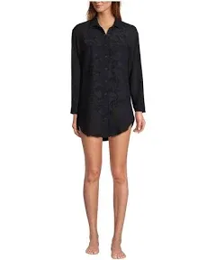 Lands' End Women's Cotton Gauze Button Down Swim Cover-Up Shirt Dress